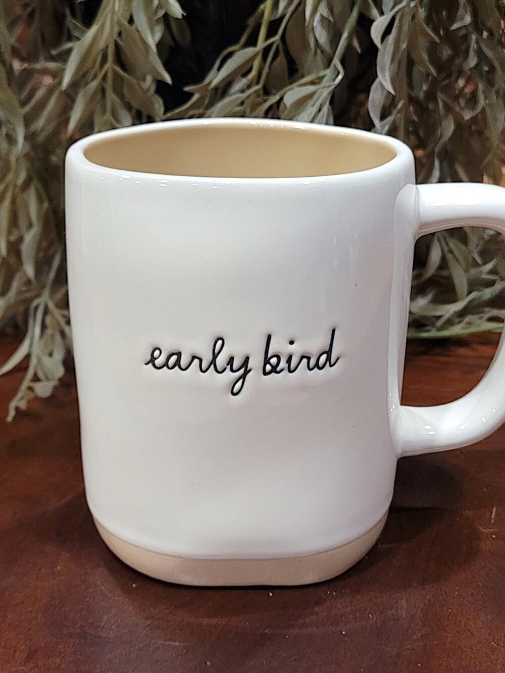 Rae Dunn EARLY BIRD Coffee Mug Artisan Collection White & Beige with Bird